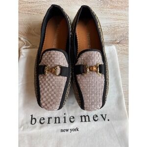 NEW Bernie Mev Euro 38 US 7 Woven Loafers Womens Gold Bamboo Horsebit Flats